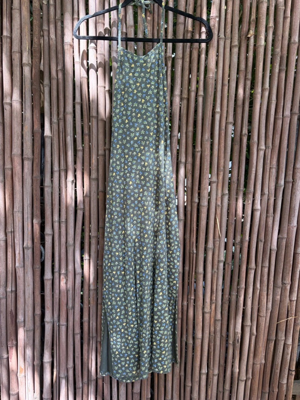 Olive Green Floral Slip Maxi Dress